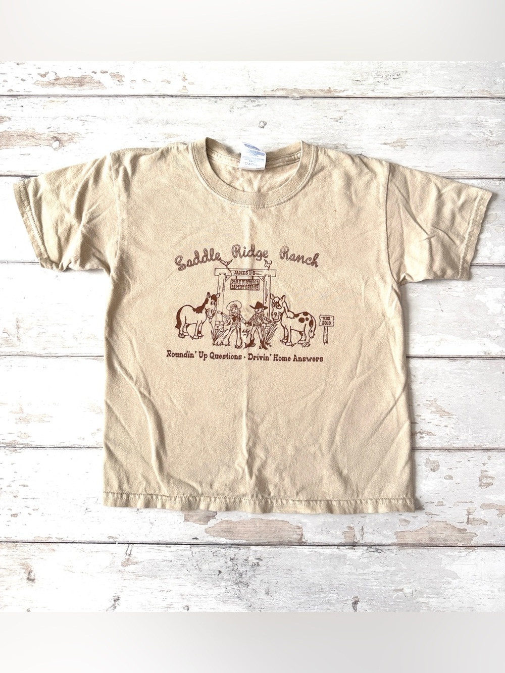 Boys XS 4/5 Beige Cowboy Saddle Ridge Ranch Horse Shirt 100% Cotton Unisex 4T 5T